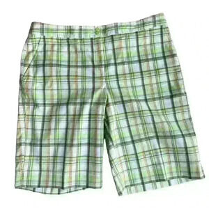 Izod Perform X Women's Green/White/Brown Plaid FX Golf Shorts Size 12